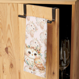 Boho Cottagecore Owl Floral Farmcore Charm Kitchen Towel