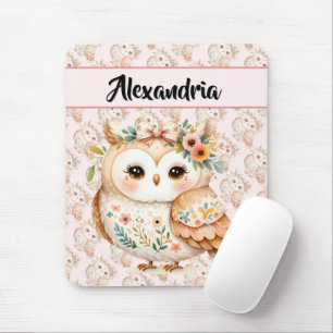 Boho Cottagecore Owl Floral Farmcore Charm Mouse Pad