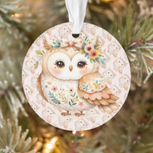 Boho Cottagecore Owl Floral Farmcore Charm Ornament