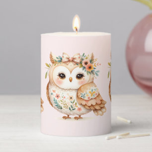 Boho Cottagecore Owl Floral Farmcore Charm Pillar Candle