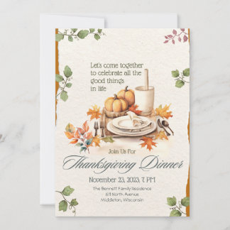 Boho Cottagecore Watercolor Pumpkin Thanksgiving Invitation