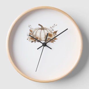 Boho Cottagecore White Pumpkin with Autumn Florals Clock