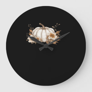 Boho Cottagecore White Pumpkin with Autumn Florals Large Clock
