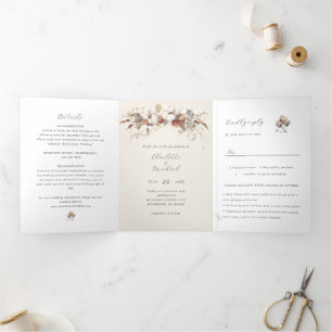 boho cotton and eucalyptus Tri-Fold invitation