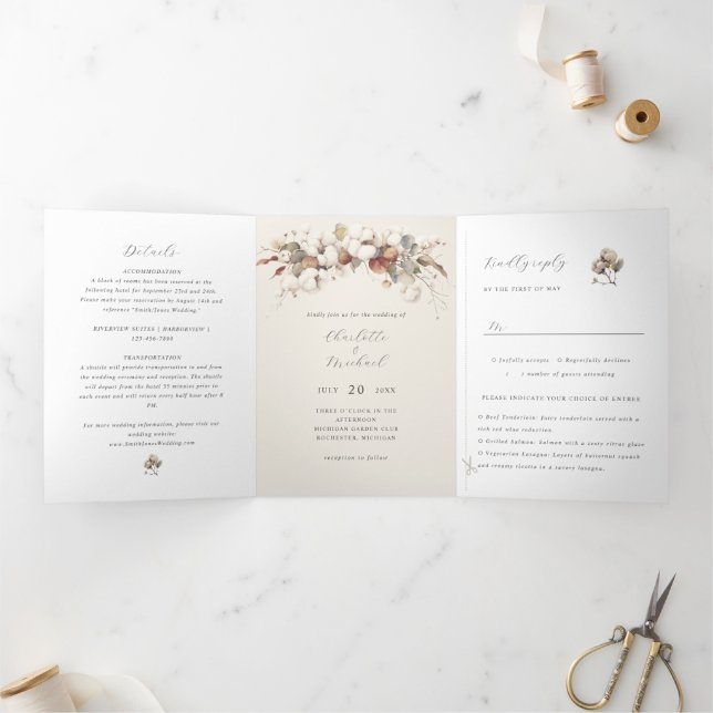 boho cotton and eucalyptus Tri-Fold invitation (Inside)