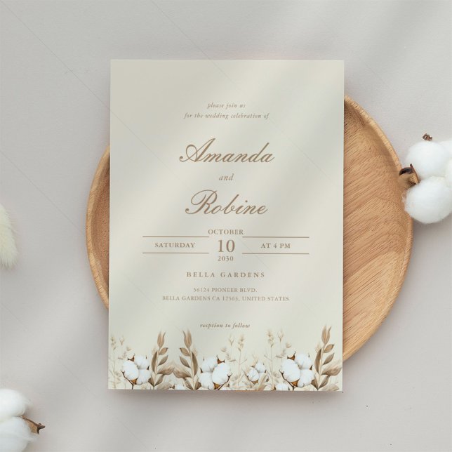 Boho Cotton Grass Wedding Invitation (Creator Uploaded)