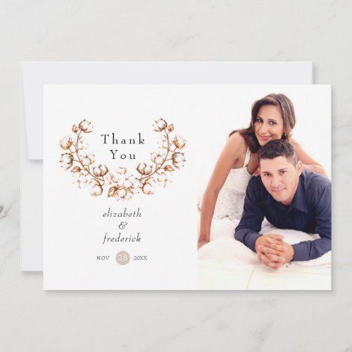 Boho Cotton Wedding Photo Thank You Card