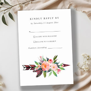 BOHO COUNTRY BLUSH ARROW FLORAL WEDDING RSVP