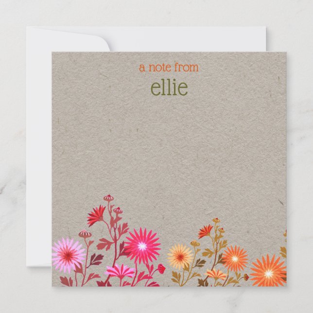 Boho Country Floral Kraft Note Card (Front)