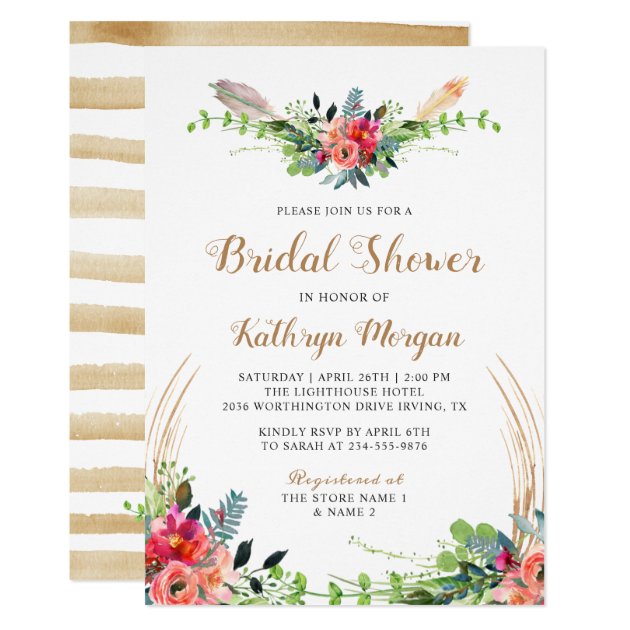 Boho Country Floral Watercolor Arrow Bridal Shower Invitation