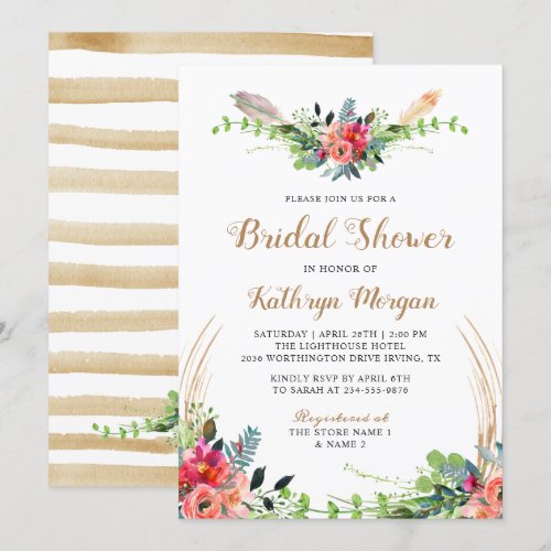 Boho Country Floral Watercolor Arrow Bridal Shower Card