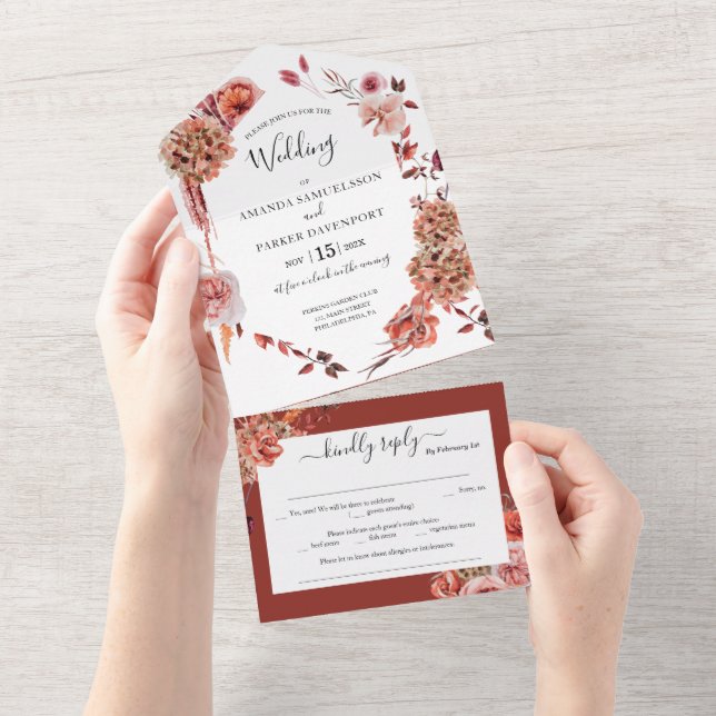 Boho Country Floral Wedding Invitation (Tearaway)