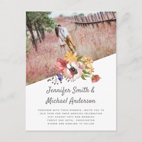 BOHO Country Pink Coral Floral Modern Wedding Postcard