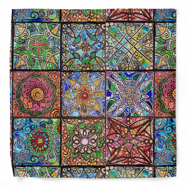 Boho Country Stained Glass Mandala Bandana (Front)