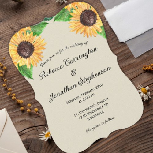 Boho Country Sunflowers Curved Wedding Invitation
