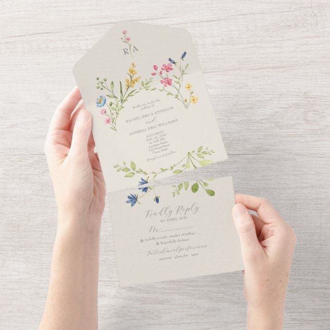 Boho Country Wildflower Wedding All In One Invitation (Tearaway)