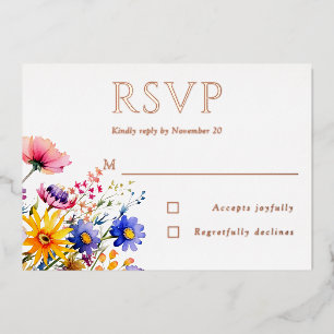 Boho Country Wildflower Wedding RSVP Foil Invitation