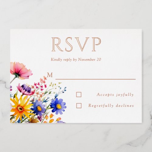 Boho Country Wildflower Wedding RSVP Foil Invitation