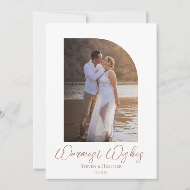 Boho Couple Photo Warmest Wishes Holiday Card (Front)