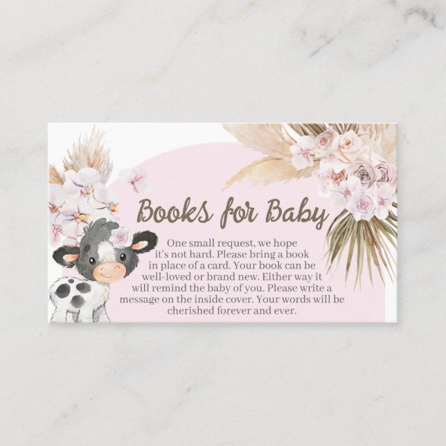 Boho Cow Baby Shower Books for Baby Business Card (Front)