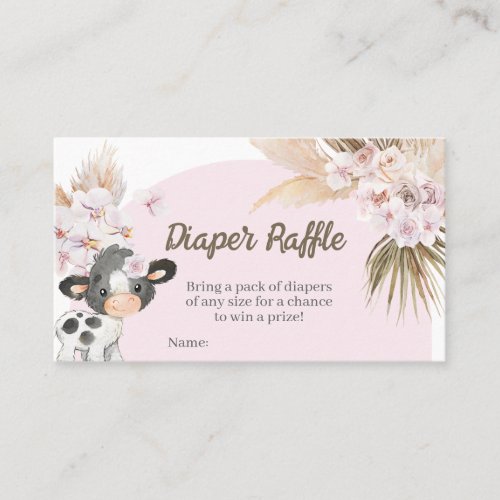 Boho Cow Baby Shower Diaper Raffle Business Card