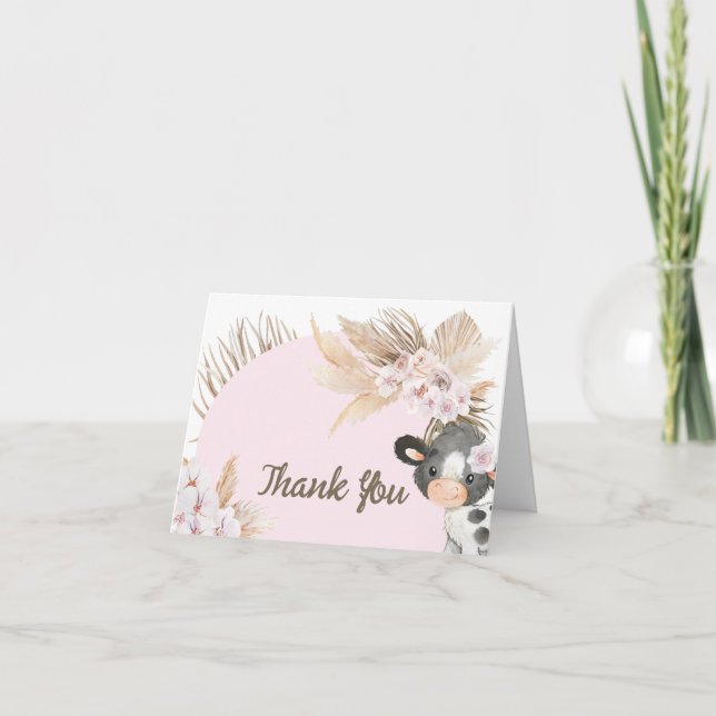 Boho Cow Baby Shower Thank You Card (Front)