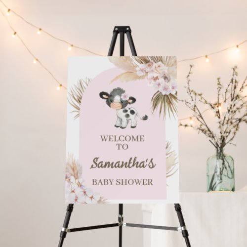 Boho Cow Baby Shower Welcome Sign