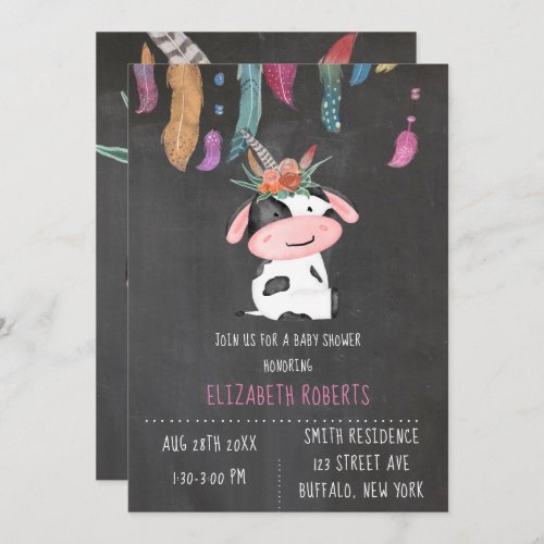 Boho Cow Chalkboard Baby Shower  Invitation