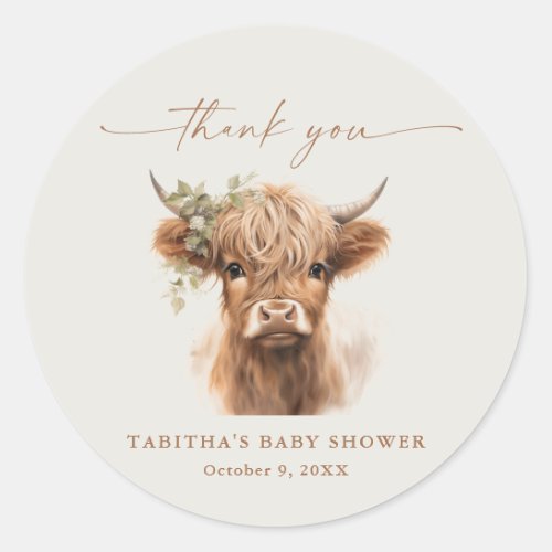 Boho Cow Couples Baby Shower Thank You Classic Round Sticker