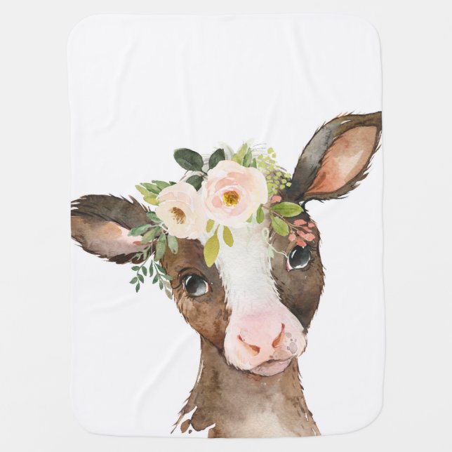 Boho Cow Farm Baby Girl Nursery Crib Blanket Sheet (Front)
