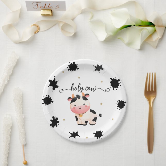 Boho Cow Gender Neutral Baby Shower Paper Plates (Wedding)