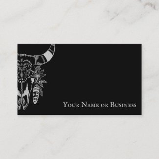 Boho Cow Skull Black and White Bohemian Business Card