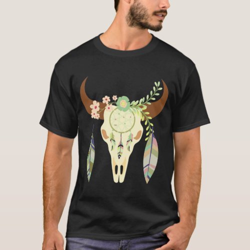 Boho Cow Skull Dreamcatcher _  T_Shirt