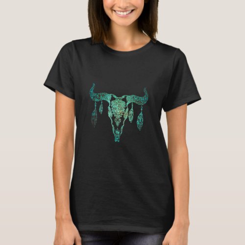 Boho Cow Skull  Fun Country And Western Look  T_Shirt