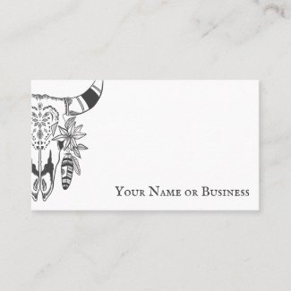 Boho Cow Skull Grey and White Bohemian Business Card