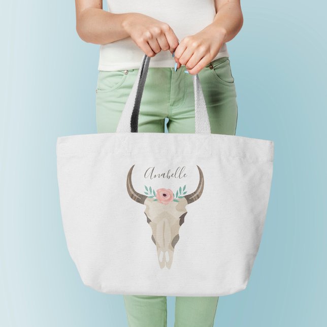 Boho Cow Skull Large Tote Bag (Creator Uploaded)