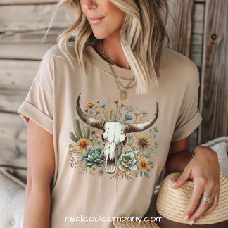 Boho Cow Skull Western Desert Vibes Tee