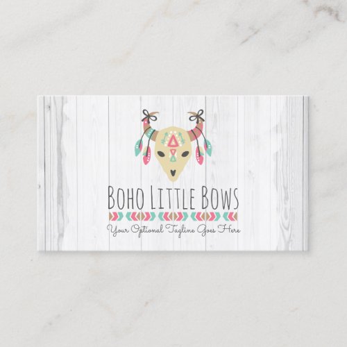 Boho Cow Skull With Bows Cute  Rustic Boutique Business Card