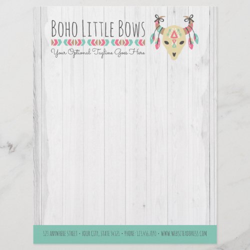Boho Cow Skull With Bows Cute  Rustic Boutique Letterhead