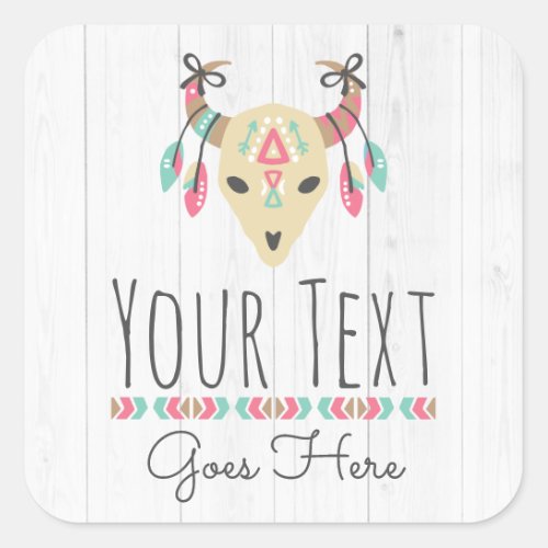 Boho Cow Skull With Bows Cute  Rustic Boutique Square Sticker