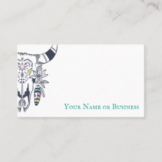 Boho Cow Skull with Turquoise Bohemian Business Card