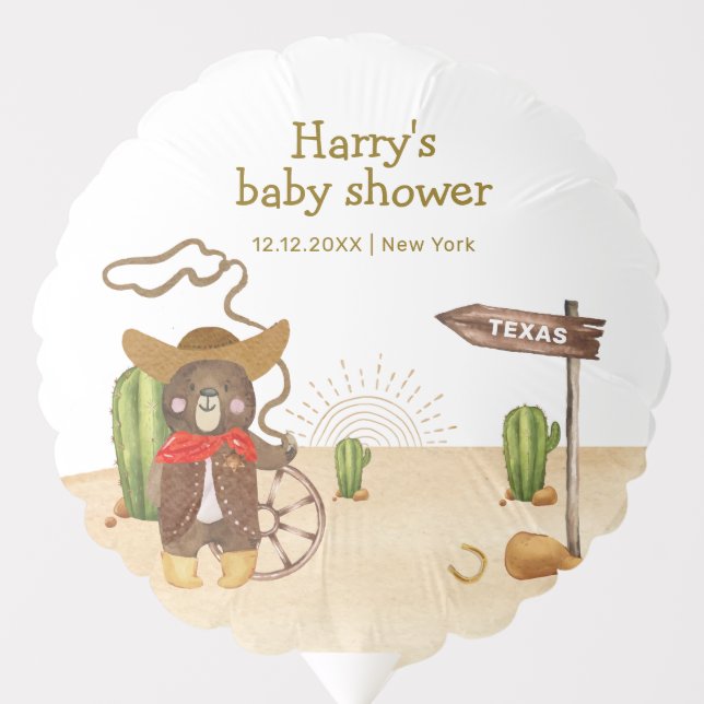 Boho Cowboy Bear Western Rodeo Cactus Baby Shower  Balloon (Front)