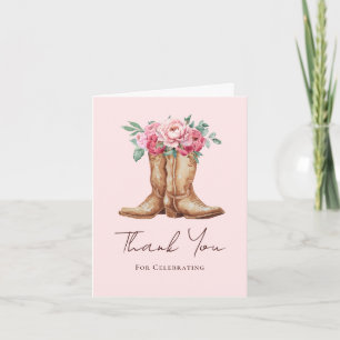 Boho Cowboy Boots and Blush Pink Florals Thank You Card