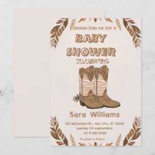 Boho Cowboy Boots baby shower invitation