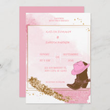 Boho Cowboy Boots Western Wedding Invitation