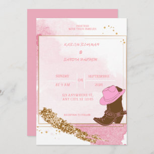 Boho Cowboy Boots Western Wedding Invitation