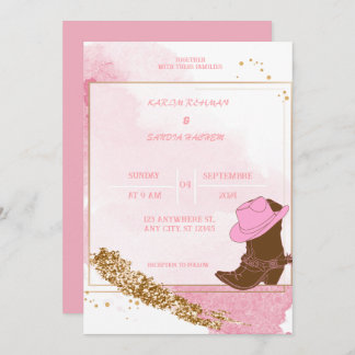 Boho Cowboy Boots Western Wedding Invitation