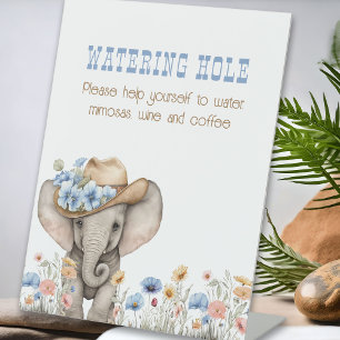 Boho Cowboy Elephant Baby Shower Watering Hole Pedestal Sign