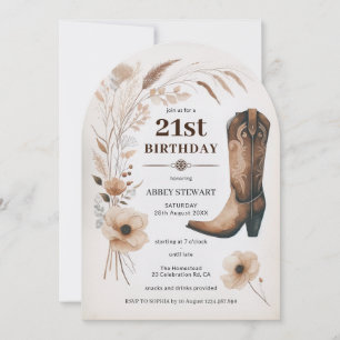 Boho Cowgirl 21st Birthday Invitation Western
