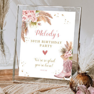 Boho Cowgirl Boot Pampas Grass Roses Welcome Poster
